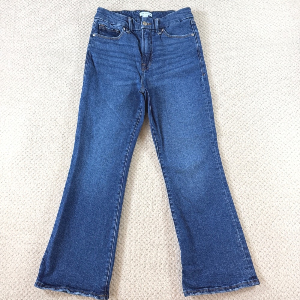 Good American Good Legs Crop Mini Boot Jeans Women 6/28 High Rise Blue Denim